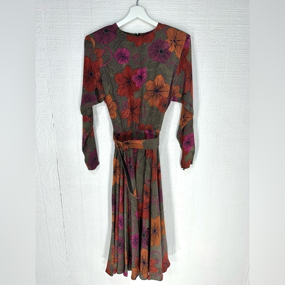 Raul Blanco silk floral belted midi dress a line size  8